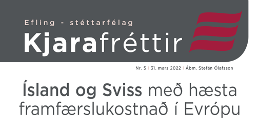 5. tbl: Ísland og Sviss með hæsta framfærslukostnað í Evrópu